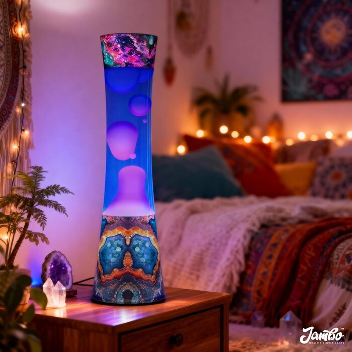 Рідка лампа-нічник Jambo Amber Crystal Decal Liquid Motion Lamp з ефектом бурління (фіолетова рідина, жовтий віск), 39 см
