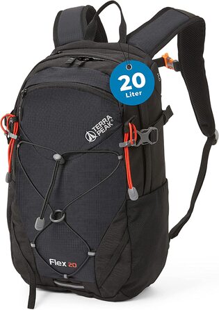 Туристичний рюкзак Terra Peak Flex 20L, чорний, з вентиляцією спини, питною системою та дощовиком, поліестер 3D Air Mesh, для походів та міста