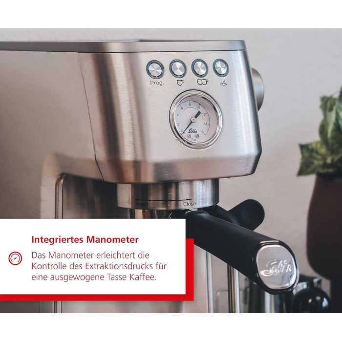 Кавомашина Solis Barista Perfetta Plus V2, напівавтоматична, з капучинатором, програмована, знімний резервуар для води, функції гарячої води та пари, срібляста