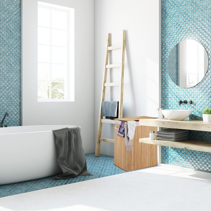 Бамбуковий кошик для білизни Relaxdays з кришкою, прямокутний, 2 секції, 95 л, складаний, коричневий, 63x55x35 см