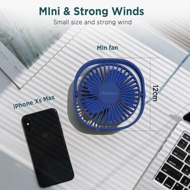 Вентилятор USB EasyAcc міні, настільний з обертанням 360°, 3 швидкості, синій (Marineblau) - гарантія 2 роки