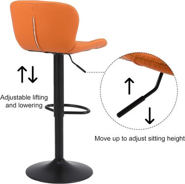 Стілець барний Youhauchair, 2 шт, регульований, PU шкіра, водостійкий, з підлокітниками, обертовий, сучасний, помаранчевий