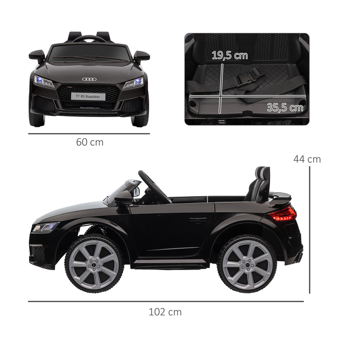 Електромобіль Kinder Audi з пультом дистанційного керування 2.4G, музикою, звуком клаксона, LED-підсвічуванням, USB-роз'ємом, для дітей 3-5 років, чорного кольору.