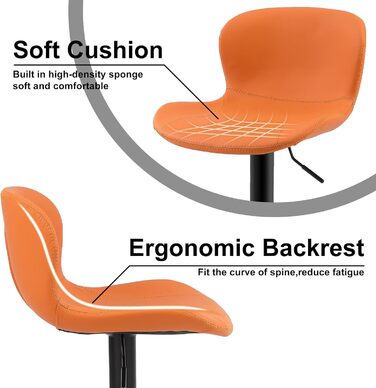 Стілець барний Youhauchair, 2 шт, регульований, PU шкіра, водостійкий, з підлокітниками, обертовий, сучасний, помаранчевий
