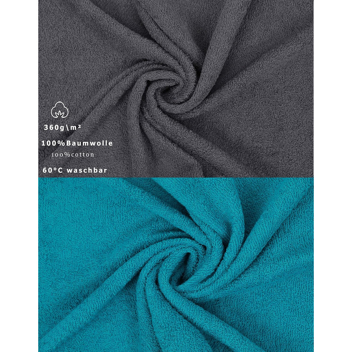 Комплект рушників Betz Palermo 6 шт: 2 банних 70x140 см, 4 для рук 50x100 см, сауна, лежак, бавовна, бірюзовий та антрацитовий