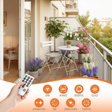 Світлодіодна гірлянда для вулиці та дому 25м 200 LED, теплий білий колір, 8 режимів роботи, з пультом та таймером, водонепроникна IP44, різдвяна ілюмінація для балкона та саду