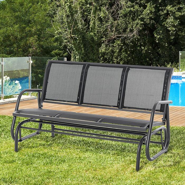 Крісло-гойдалка Outsunny 3-місна надійна садова лавка як садові гойдалки, металева, стійка до погодних умов, чорна, 151x75x85см