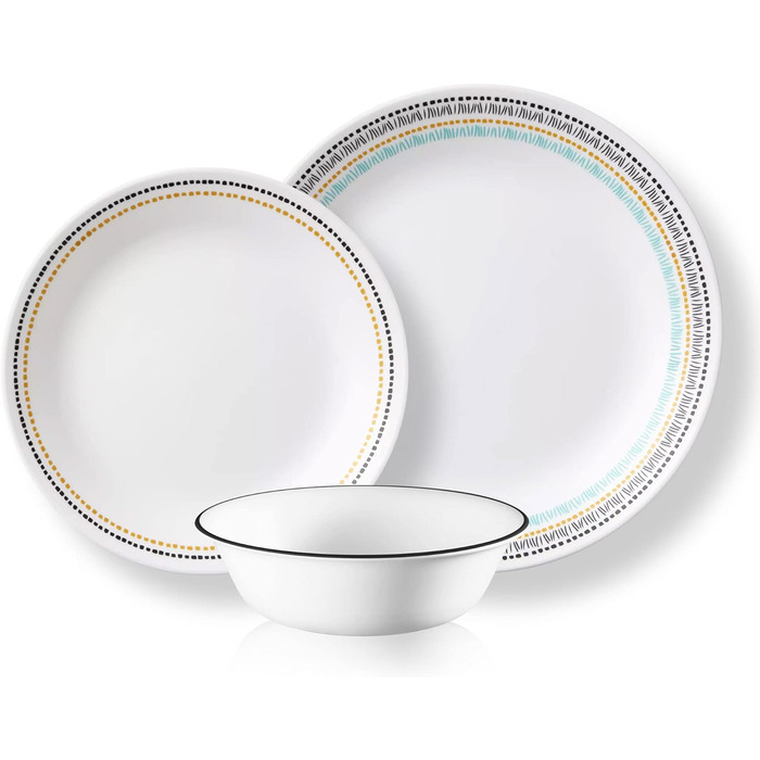 Набір посуду Corelle Paloma на 12 персон, преміум, з унікального потрійного скла Vitrelle, підходить для мікрохвильової печі, духовки (до 175°C), морозильної камери та посудомийної машини, 12 предметів