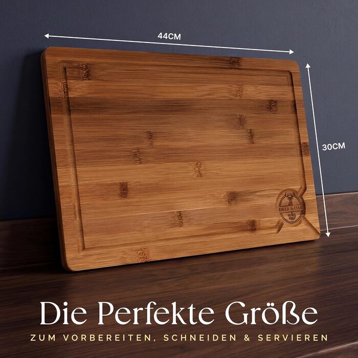 Обробна дошка велика Deer & Oak з бамбука 38x25x2 см, карбонізована, промащена олією для нарізання м'яса, риби, овочів, фруктів, сиру та хліба