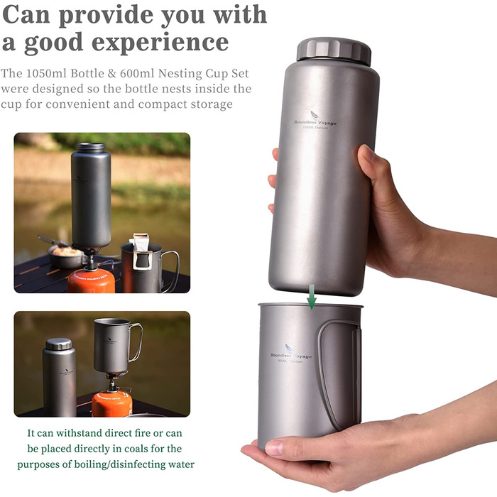 Фляга iBasingo Titan Outdoor 600ml + 1050ml (Ti3007d) - для кемпінгу, туризму та пікніків