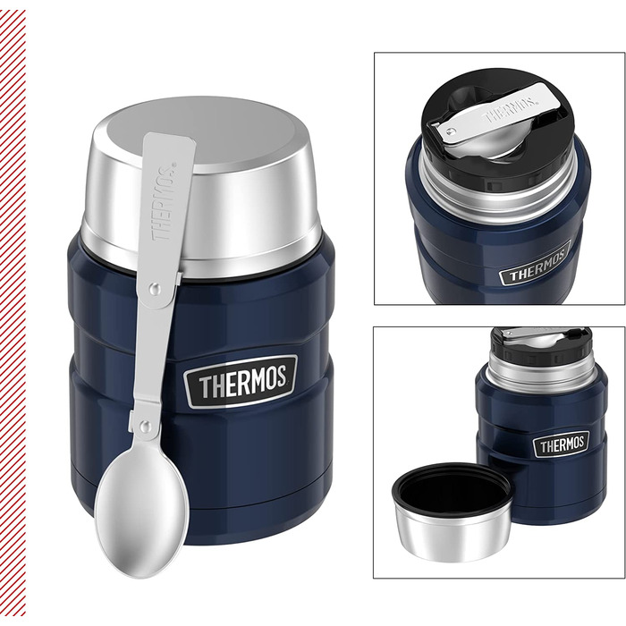 Термос для їжі Thermos Stainless King 470 мл з ложкою, нержавіюча сталь, зберігає тепло 6 годин/холод 24 години, герметичний, для супу та мюслі, підходить для посудомийної машини, Midnight Blue