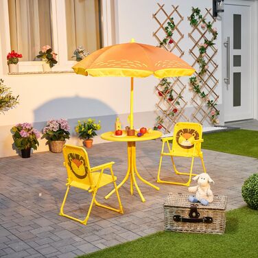Дитячий садовий набір Relaxdays з парасолькою, 2 стільчики та столик, сірий (Лев)