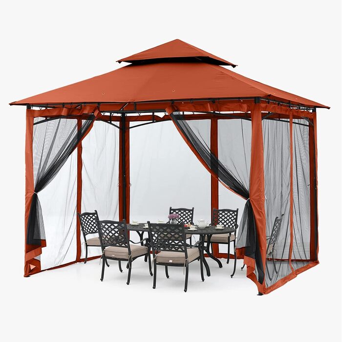 Павільйон садовий ABCCANOPY 2.5x2.5м водонепроникний, з москітною сіткою, сталевий каркас, сірий - для вечірок та захисту від сонця та дощу