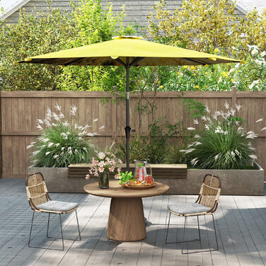 Outsunny Parasol Ø300 см, Парасолька з ручною рукояткою, візерунок, восьмикутний балкон Парасолька Пляжна парасолька Вітрозахисна стайня Ринкова парасолька Парасолька Сонцезахисний козирок для пляжу Балкон Патіо Сад, жовтий