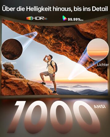 Smart проектор TOPTRO 4K HDR10 WiFi 6 Bluetooth: Dolby Audio, 1000 ANSI лм, Автофокус, Трапецеїдальна корекція 6D, Підтримка Netflix, Чорний