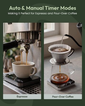 Ваги електронні для кави та еспресо Maestri House Mini-Kaffeewaage з таймером, до 2кг/0.1г, чорно-сріблясті