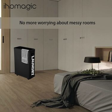 IHOMAGIC кошик для білизни на колесах, вузький складаний кошик 40 л з ручками, прямокутний органайзер для прання з міцної тканини 600D, для ванної та пральні, 39x18,5x58 см, синій
