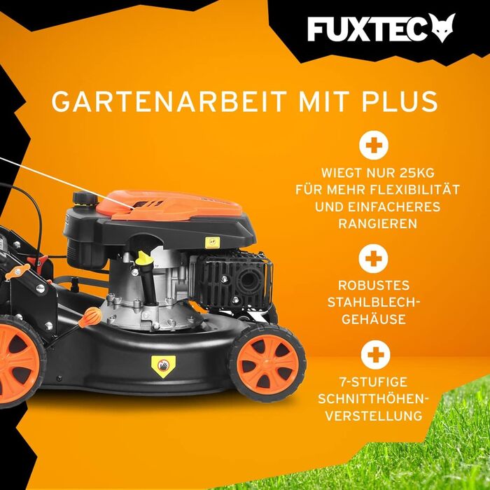 Бензинова газонокосилка FUXTEC FX-RM4646ECO 3в1 • 3,5PS, 2,6kW, 46см ширина зрізу, 50л травосбірник, мульчування, викид ззаду