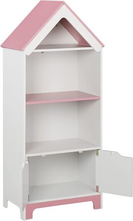 Дитяча полиця Relaxdays з героїнями, 4 відсіки, 93x63x28 см, шафа для іграшок з дверцятами, біла/рожева, для дитячої кімнати