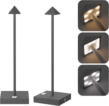 LED настільна лампа Aipsun, 2 шт., димована, акумуляторна, бездротова, антрацит, алюміній, IP54, USB-C, 2700K/4000K/6000K, водостійка