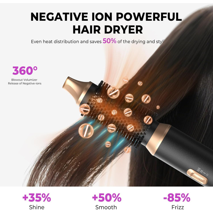 UMIGA Hairstyler 5-в-1: Фен-щітка, стайлер для волосся, випрямляч, плойка, насадки для укладки. Чорний колір