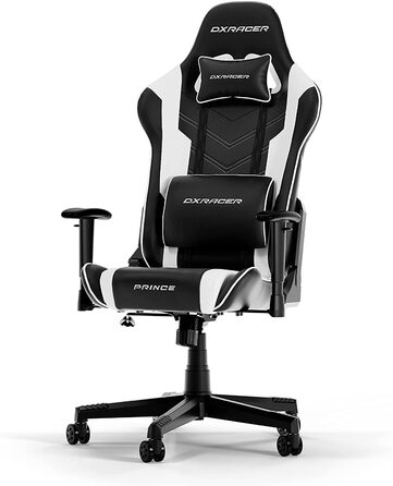 Ігрове крісло DXRacer PRINCE P132, чорний і білий, оригінал, PVC шкіра