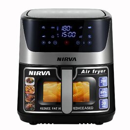 Аерофритюрниця Nirva 8,5 л, 1700 Вт, безмасляна фритюрниця з вікном, антипригарним покриттям та кошиком для посудомийки, чорна/нержавіюча сталь