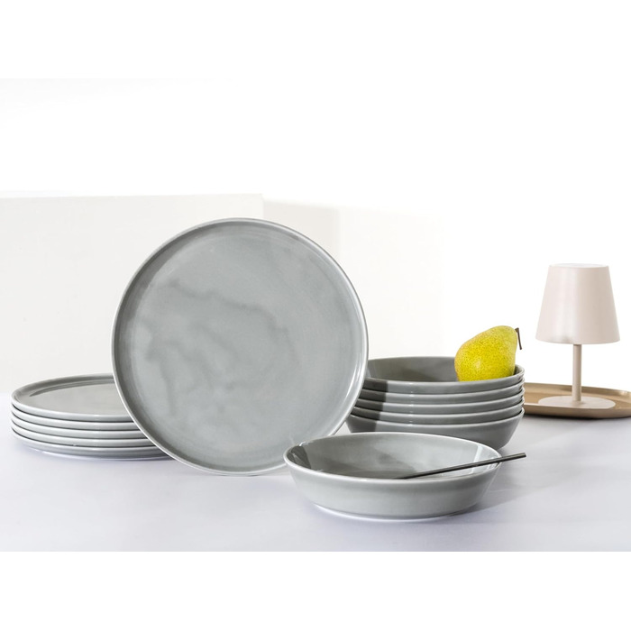 Набір посуду CreaTable Chef Collection (18 предметів) для 6 осіб: сервіз з порцеляни, 12-ти речі, сірий колір, Made in Europe