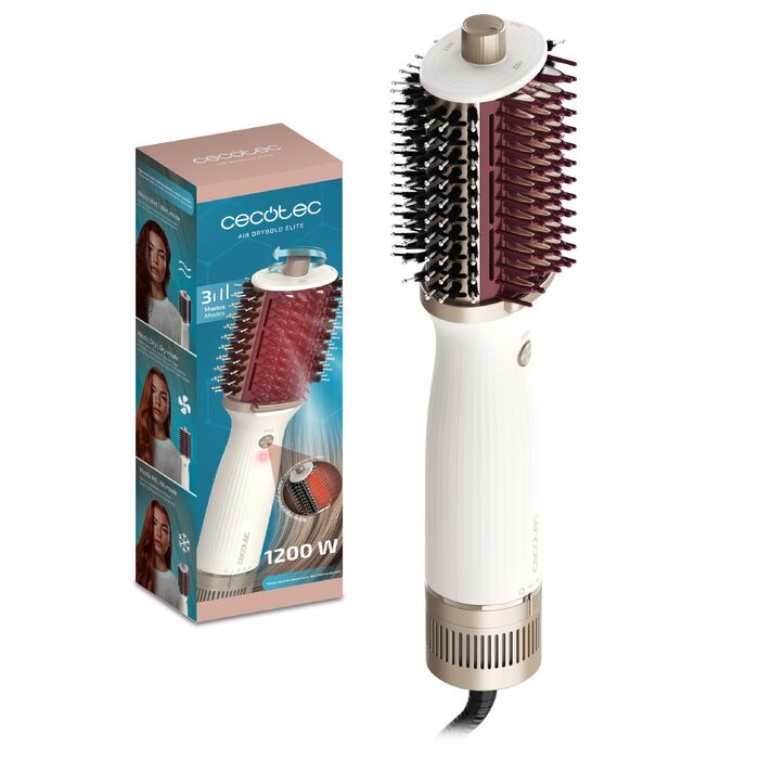 Фен-щітка Cecotec Air DryBold Essential з іонізацією, 1200 Вт, для сушіння, випрямлення та надання об'єму, 3 режими, контрольована температура, для вологого та сухого волосся, перламутровий