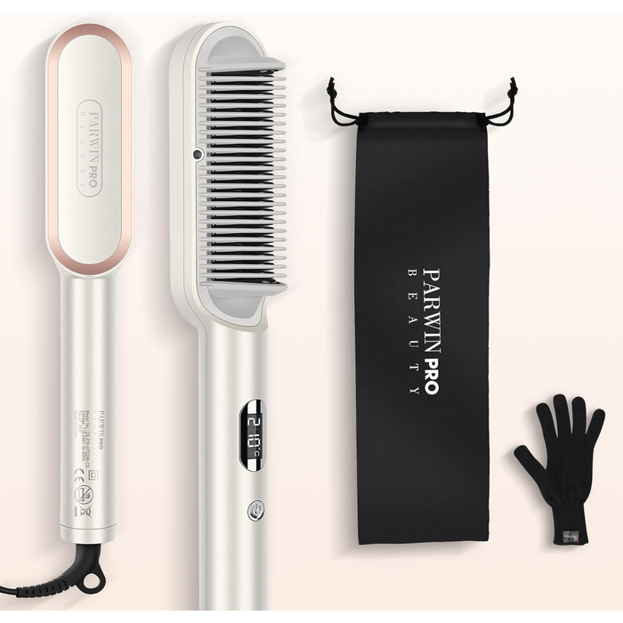 Іонна щітка-випрямляч для волосся PARWIN PRO BEAUTY з LED-індикатором, 4 температурні режими, захист від опіків, шампань срібло