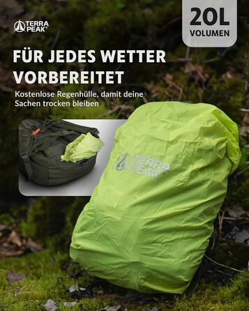 Рюкзак Terra Peak Flex 20L преміум, оливковий – туристичний рюкзак з вентиляцією спини, питною системою, дощовиком, 3D Air Mesh поліестер, поясом, для трекінгу та подорожей
