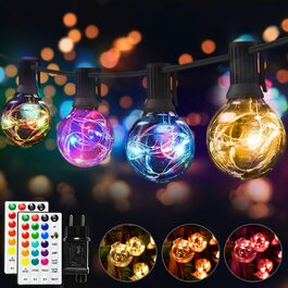 Гірлянда 30 LED для вулиці, кольорова, 9 м, 16+ кольорів, водонепроникна IP65, G40, з пультом ДУ, для саду, балкона, весілля, вечірки