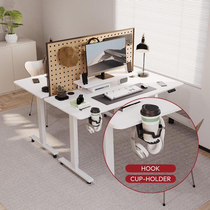 Електричний регульований стіл SANODESK 120x60 см з підставкою для монітора, гачком і колесами, ергономічний комп'ютерний стіл з 2-секційним телескопічним механізмом