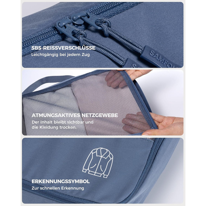 Набір органайзерів для валізи та рюкзака Packing Cubes, 8 предметів, сіро-блакитний