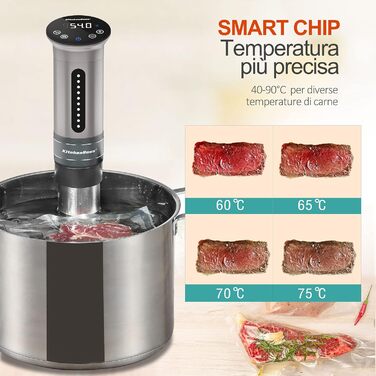 Су-від кухонний термоциркулятор KitchenBoss Roner: професійний, з таймером, IPX7, срібний