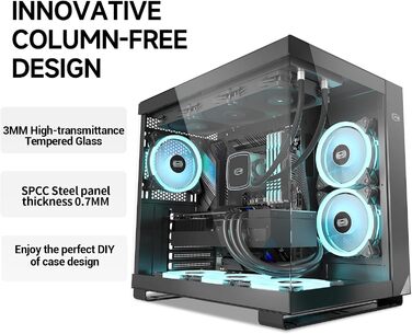 Корпус для ПК CPS C3T500 ARGB Tower ATX, 6x120 мм ARGB вентилятори, сумісний з RTX 40, подвійне загартоване скло, безстійковий дизайн, чорний, PCCOOLER