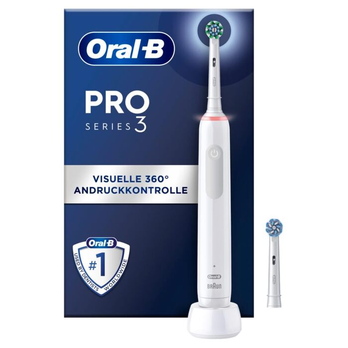 Електричні зубні щітки Oral-B Pro 3 3900 (набір 2 шт) + 3 смінні насадки, 3 режими чищення, 360° контроль тиску, White/Black