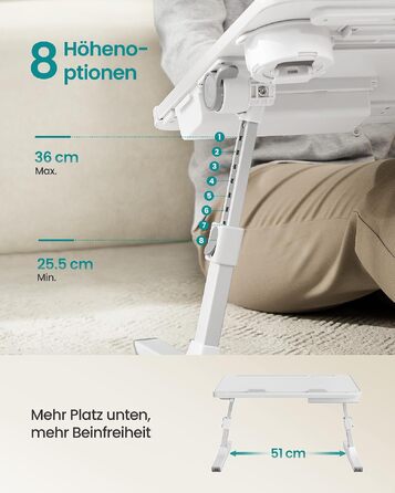 Столик для ноутбука SONGMICS, регульований по висоті, робоча поверхня 56 x 40 см, білий