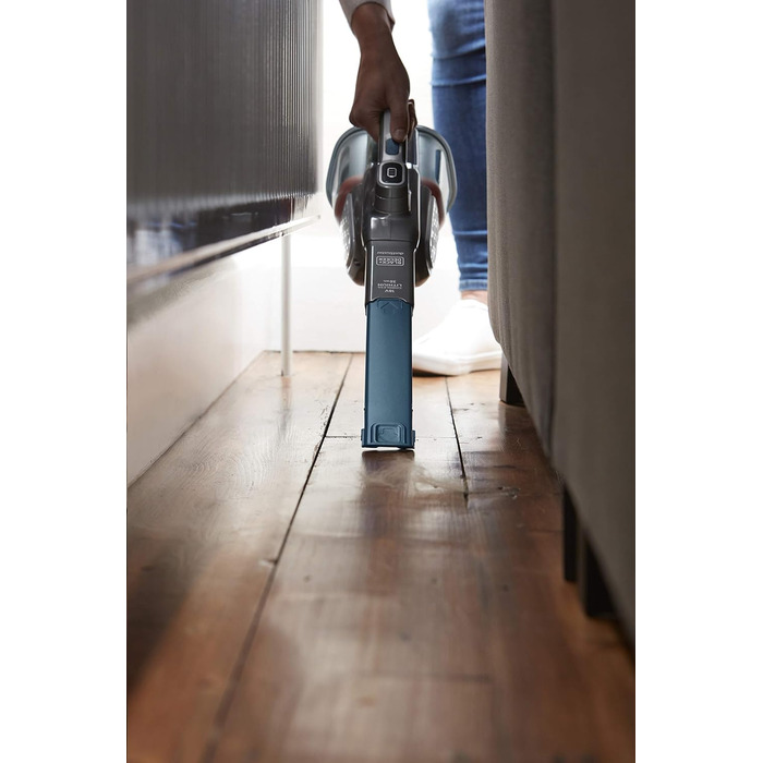 Акумуляторний ручний пилосос BLACK+DECKER Dustbuster Smart Tech 18 В, 36 Вт·год, циклонний, 2 режими, витяжна щілинна насадка, зарядна станція, настінне кріплення, титан/срібло/синій