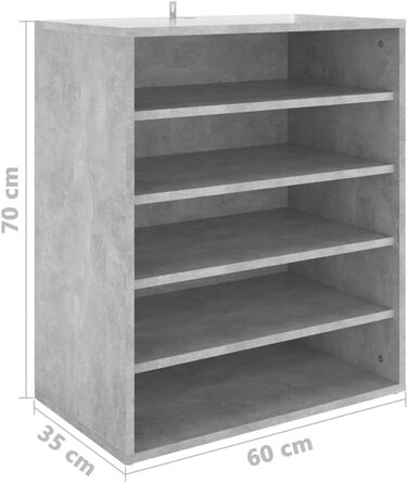 vidaXL Тумба для взуття з 5 полицями, настінна, бетонно-сіра, 60x35x70 см, ДСП