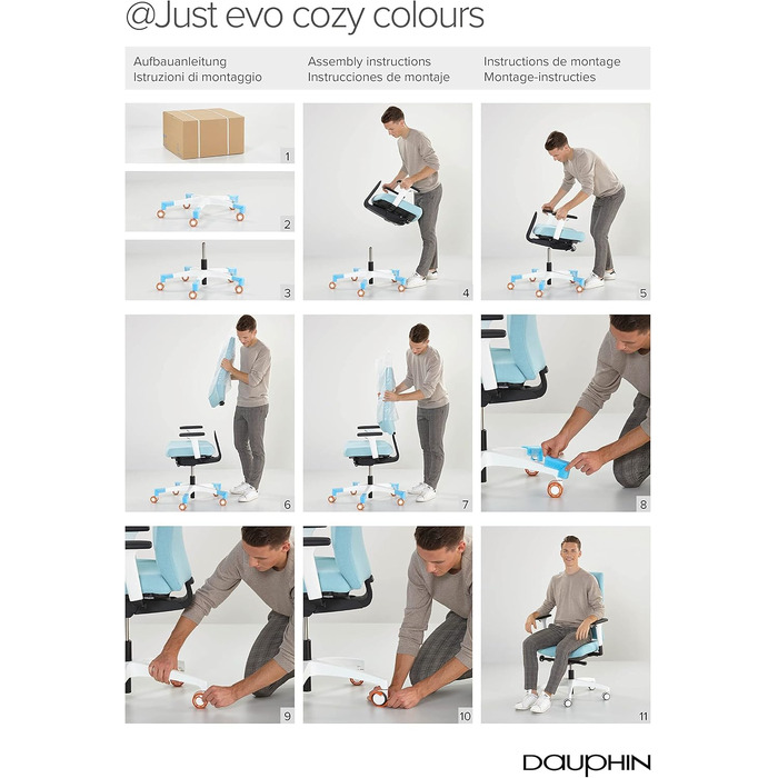 Ергономічний офісний стілець Dauphin Just Evo Cozy Colours, обертовий, колір Ocean Blue