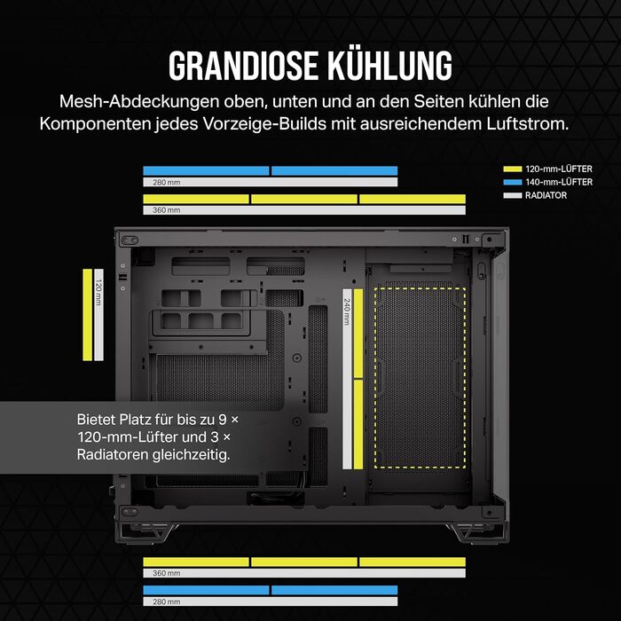 CORSAIR 2500X корпус для ПК mATX, подвійна камера, загартоване панорамне скло, сумісний з реверсивним підключенням материнської плати, без вентиляторів, чорний