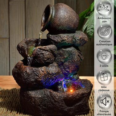 Настільний фонтан Zen'Light Naturkaskade Jarstone з ефектом каменю, LED підсвіткою, для релаксації та декору, висота 31 см, колір каштан, розмір Large