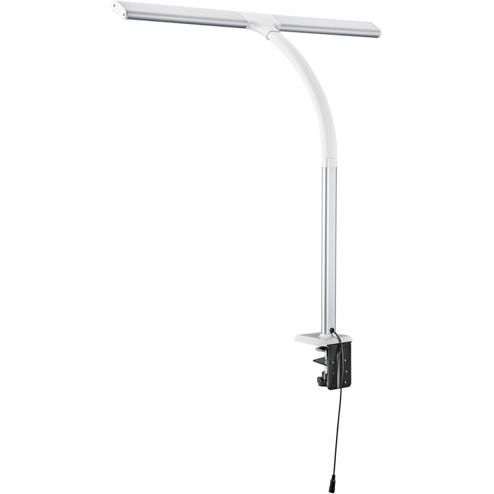 FeinTech LTL00320E Велика LED настільна лампа 80 см, димована, з прищіпкою, біло-срібляста