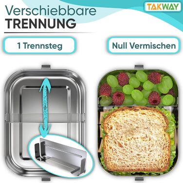 TAKWAY Ланчбокс з нержавіючої сталі для дітей, 800 мл, з роздільниками, герметичний, бенто-бокс з секціями, єдиноріг, для школи, садка