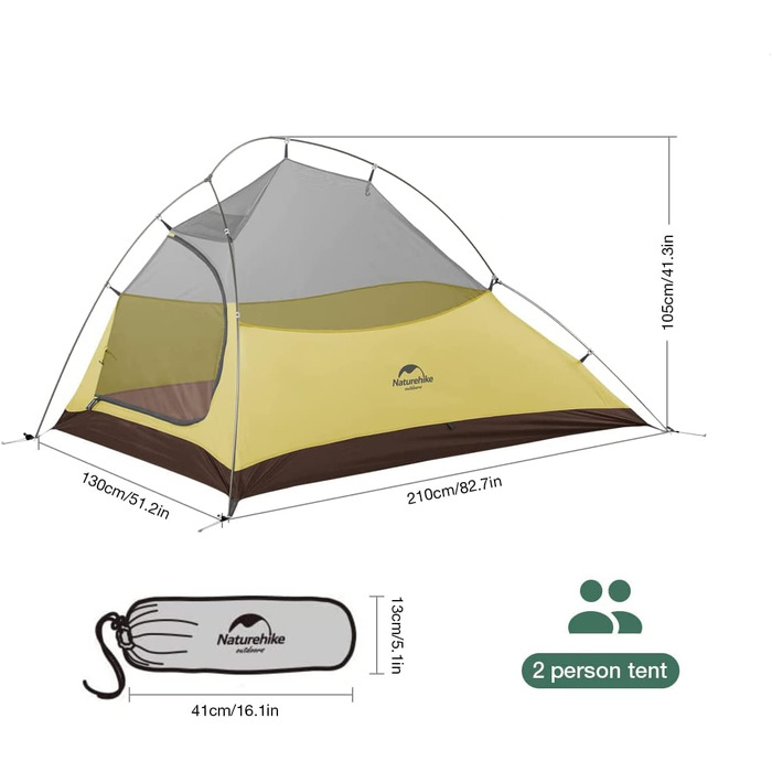 Намет Naturehike Cloud Up 2 для кемпінгу, ультралегкий, 2-місний, 3-4 сезони, водонепроникний, для туризму та походів, зелений