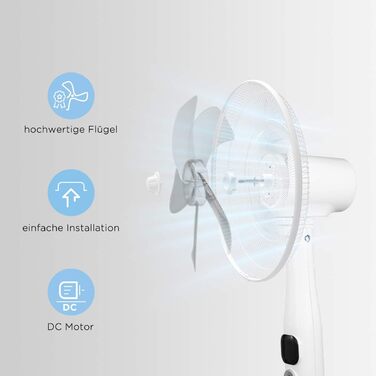 Вентилятор підлоговий Midea FS40-16CR з DC-мотором, 12 швидкостей, тиха робота 27 дБ, дистанційне керування, LED-дисплей, таймер 12 год, 4 режими, енергозбереження, 5 лопатей, регульована висота, білий