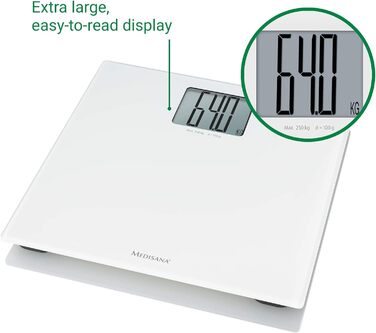 Медична вага Medisana PS 470 XL, електронна, скляна, біла, до 250 кг, автоматичне вимкнення, точна, для зважування людей