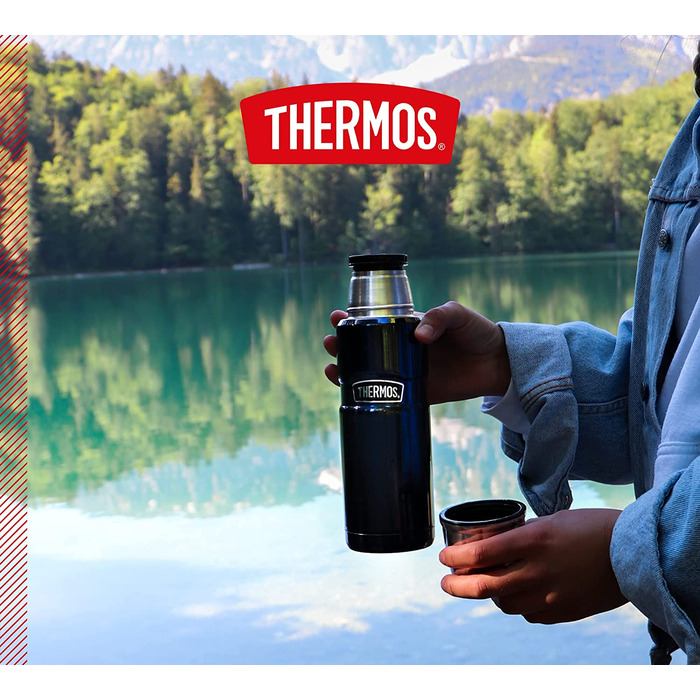 Термос із нержавіючої сталі 470 мл Thermos, синій, із чашкою, зберігає тепло 12 год, холод 24 год, герметичний, BPA-free, для напоїв, без ручки, можна мити в посудомийці