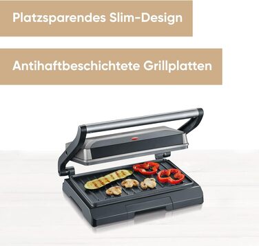 Компактний контактний гриль-сендвічниця SEVERIN KG 2394 Multigrill для паніні та стейків, антипригарне покриття, 800 Вт, металік/чорний